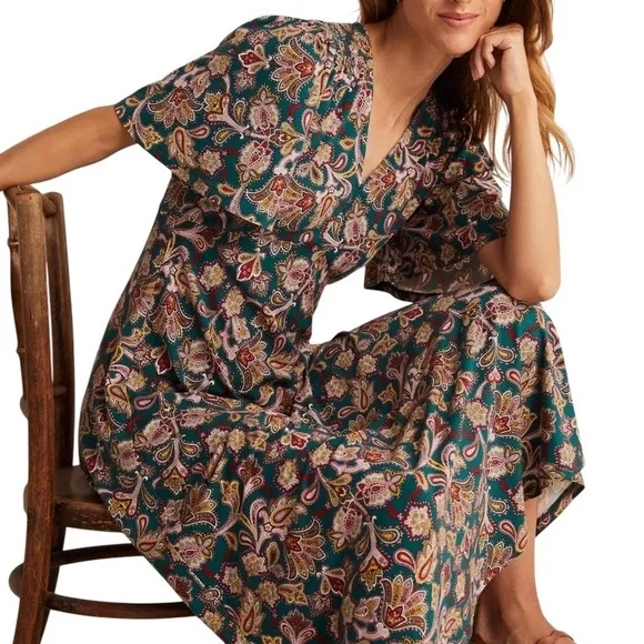 BODEN Jersey Midi Tea Dress in Chesapeake Bay Paisley Bud D0166 - Picture 2 of 11